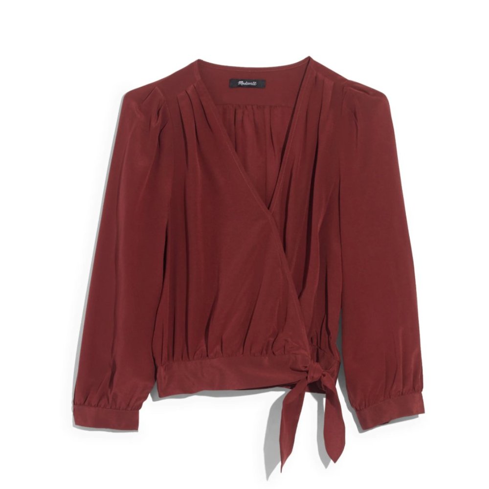 madewell red/rust silk wrap top/blouse